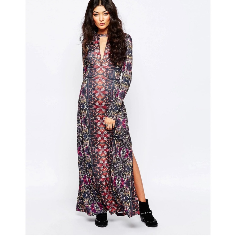 Free People Cabaret Maxi Long Sleeve Dress Sunrise Combo Xs